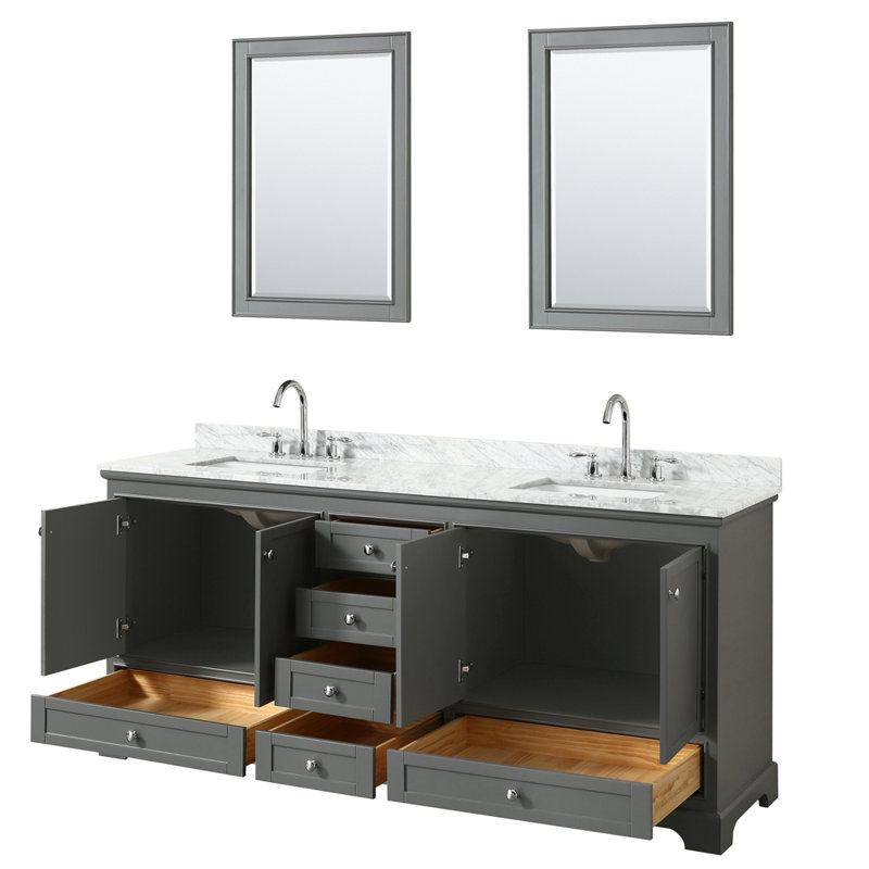 Deborah 79.75'' Double Bathroom Vanity with Marble Top, Dark Gray, Polished Chrome