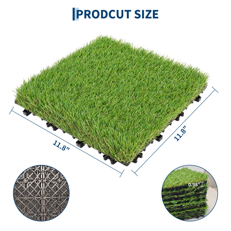 Carreaux de gazon artificiel imbriqués 12 po x 12 po, tapis de sol en gazon synthétique PE et PP, gazon réaliste réaliste, carreaux de terrasse de patio Easy-Snap pour balcon, cour arrière, jardin, plusieurs formats disponibles