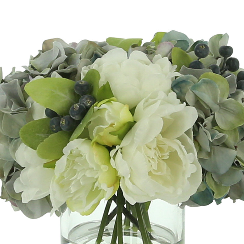 Faux Floral Arrangement with Hydrangeas, Peonies and Berries