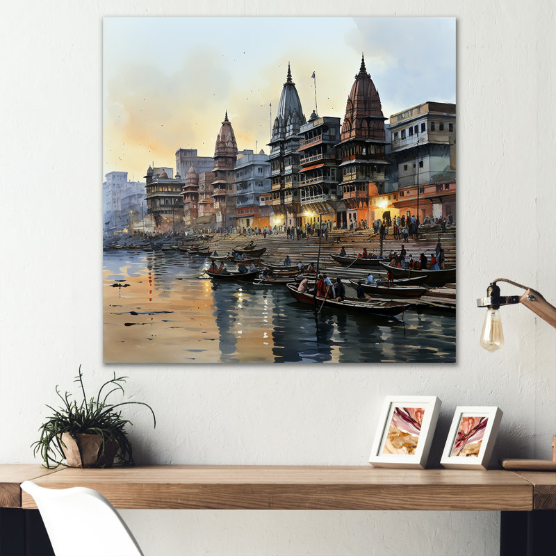Indian Art Ganges At Dawn 2 - Indian Art Metal Wall Art, 16" H x 16" W