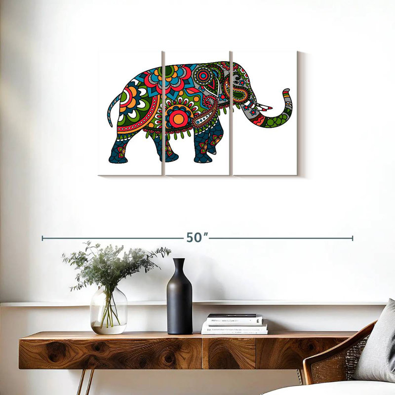 Brampt Floral Doodle Elephant, 20" H x 33" W