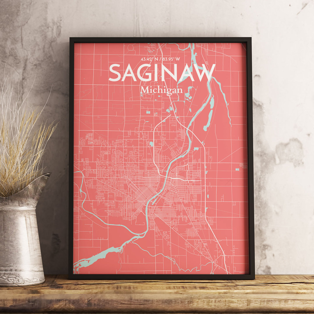 Saginaw City Map - Unframed Graphic Art Print on Paper