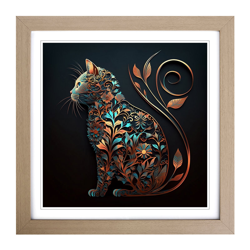 Cat Ornamental Art - Framed Print, Oak
