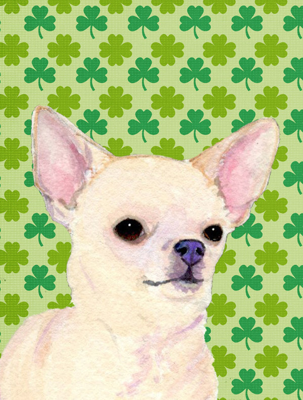 Drapeau de jardin à 2 côtés st. patrick day trèfle, Chihuahua (crème)