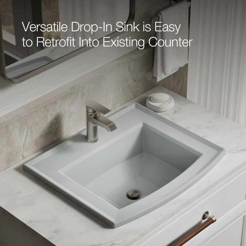 Archer® Vitreous China Rectangular Drop-In Bathroom Sink with Overflow, Single Hole , Ice Gray
