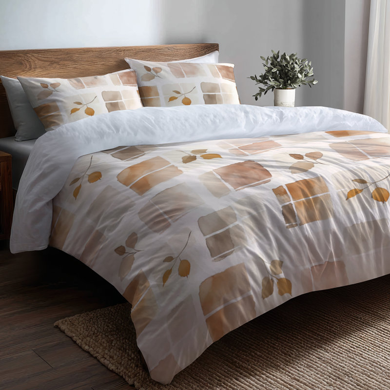 Ensemble de literie à carreaux 3 pièces - Ensemble de housse de couette et de coussins Modern Neutral Grid