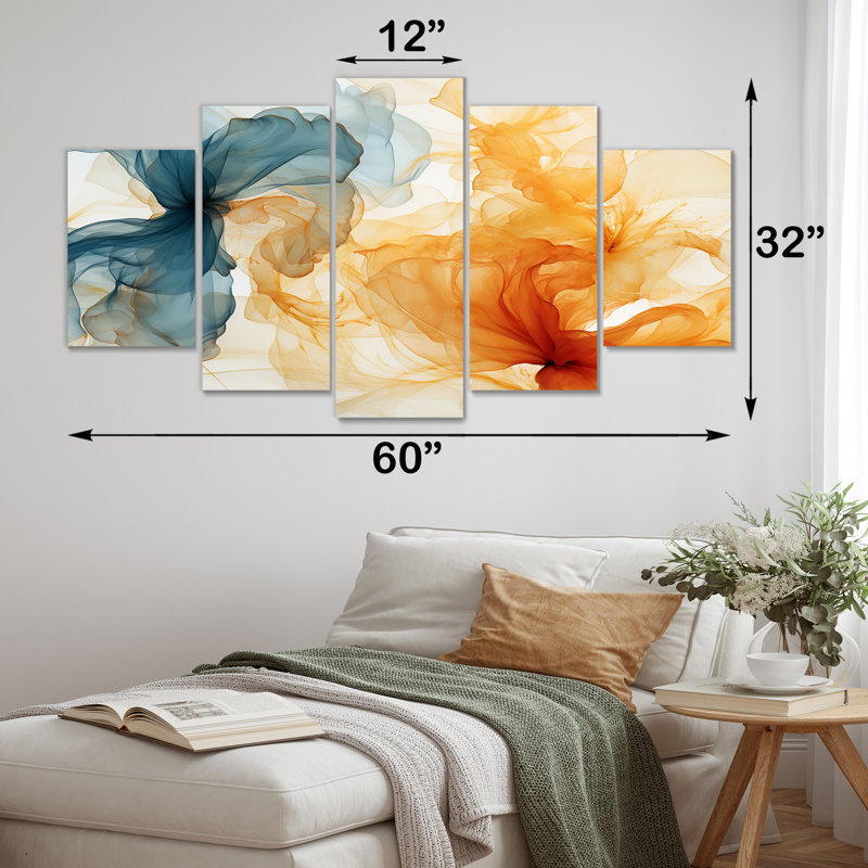 Encre orange et bleue - Collages abstraits sur toile