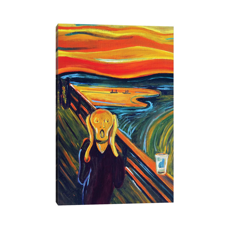 «The Scream over an Empty Pint» par Scott Clendaniel - peinture sur toile tendue, H 12 po x l 8 po x P 0,75 po