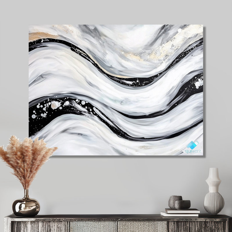 «Black and Grey Stone Abstract Waves II», décoration murale en métal moderne, impression sur métal