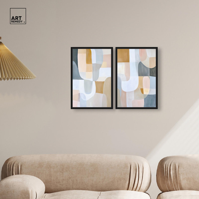 Ensemble de 2 reproductions sur toile Harmony , Noir, Impression dans un cadre flottant sans passe-parto, H 16 po x l 11 po