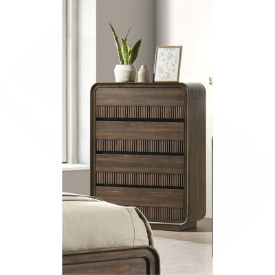 Mid-Century Flair Rounded Edges 1Pc Chest Four Drawer Storage Wooden Bedroom Furniture