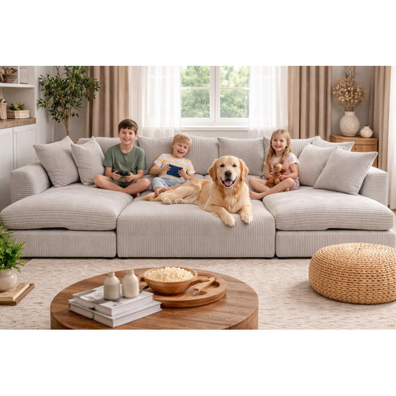 7 Seater Corduroy Sofa Bed, Silver