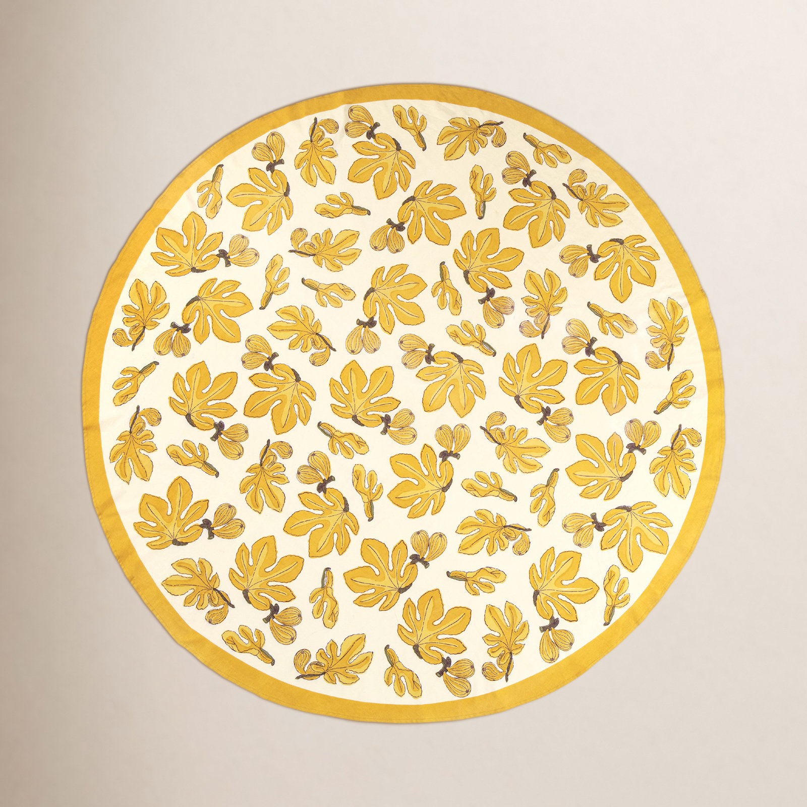 Debarata Floral Tablecloth, 90" Round, Yellow/White