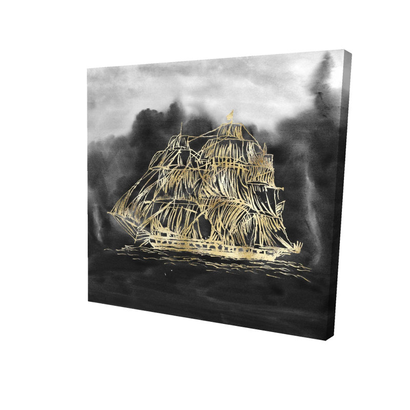 Old Sailing Ship Illustration - Bathroom Canvas for Home Decor
