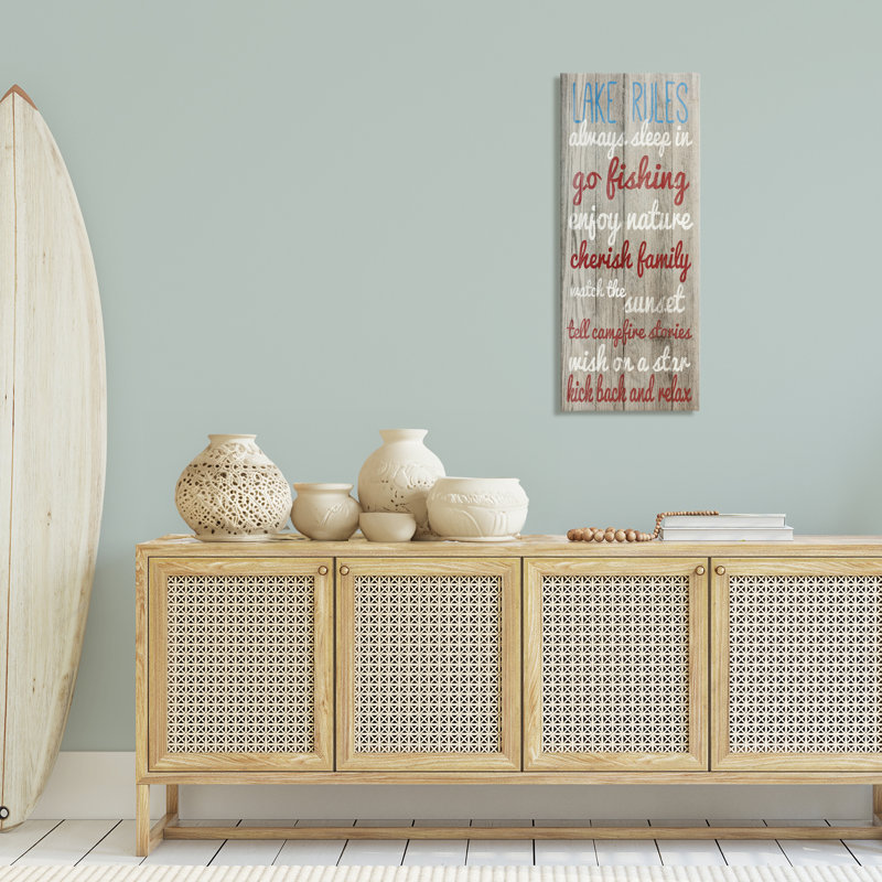 «Rustic Lake Rules», art mural sur toile par SD Graphics Studio, H 40 po x l 17 po