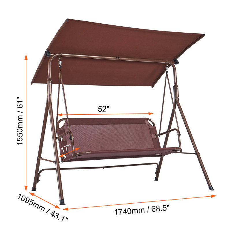 Balancelle de patio avec auvent réglable Arlmont & Co. pour 3 personnes - brun