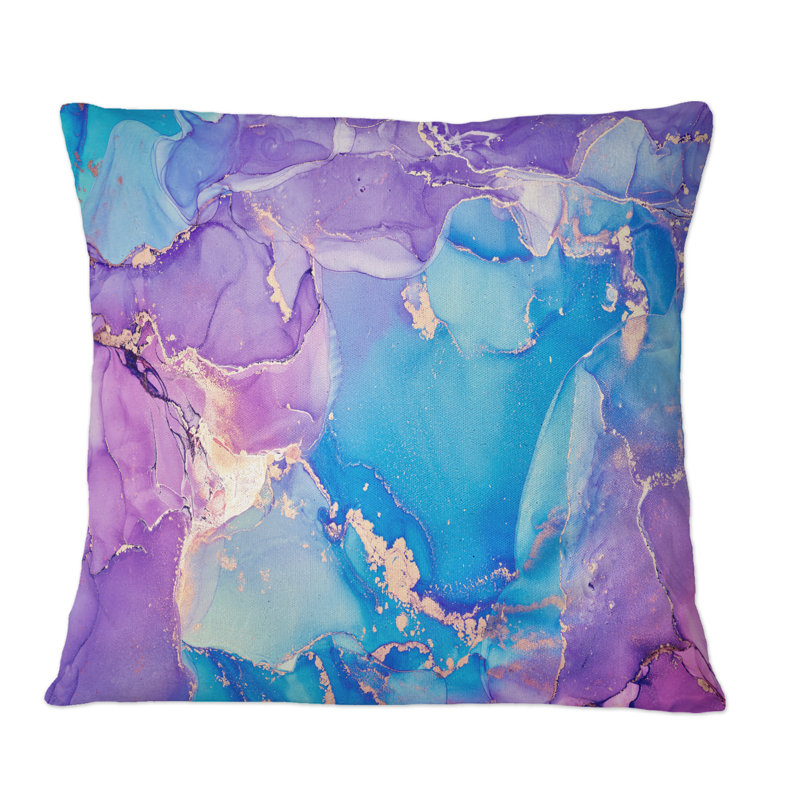 Mauve et bleu liquide Art III - Coussin décoratif imprimé moderne, 18 po x 18 po