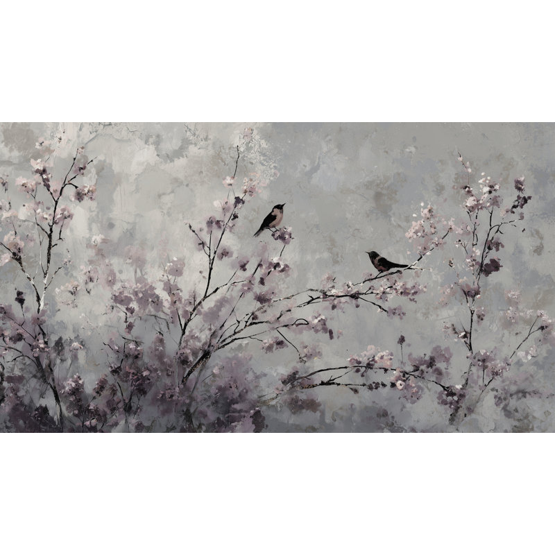 Papier peint floral, oiseaux, fleurs de cerisier, décoration murale amovible, Texturé non collé, 140 po x 108 po