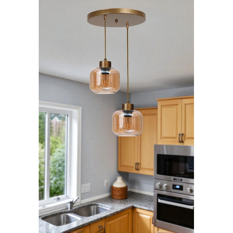 Lustre élégant miel et or, hauteur réglable, structure en métal, 5,9 po x 12,6 po | Plaque de base de 9,8 po x 1,2 po | 2 x douilles E27 de 40 W maximum (ampoule non incluse) | pour le salon et la salle à manger, design élégant