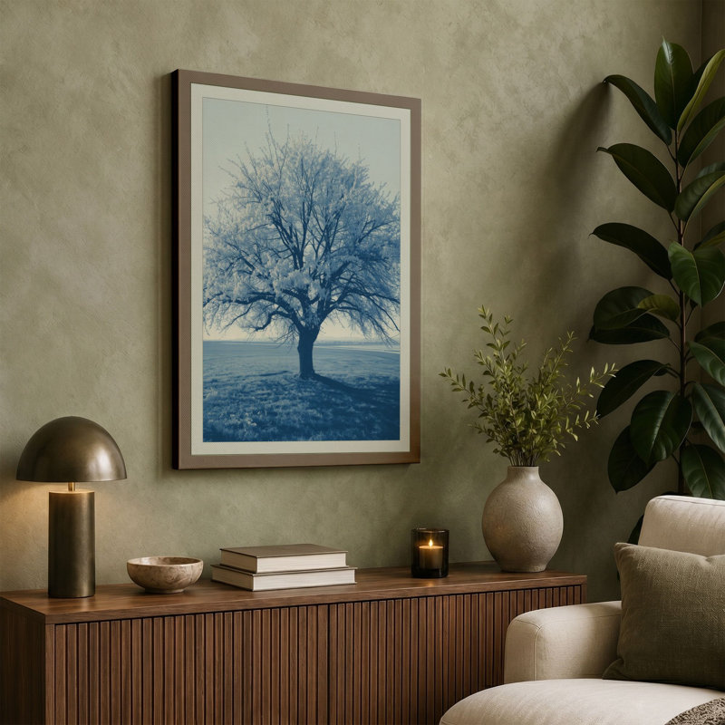 Solitary Winter Tree Scandinavian - Wrapped Canvas, 30x20 - 76.2 x 50.8 cm, Black Border