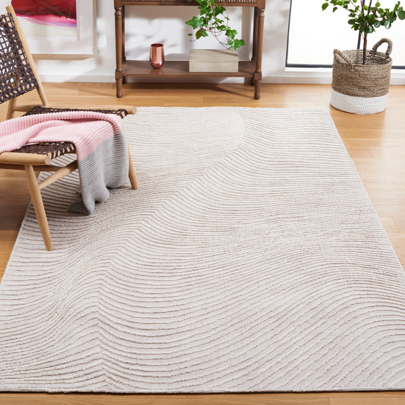 Tapis blanc en laine et en coton touffeté à la main Aniessa, Rectangle de 5 pi x 8 pi
