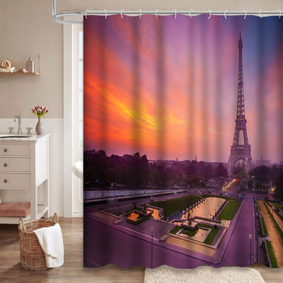 Sunrise Paris Eiffel Tower Tourist Square Shower Curtain with 12 Hooks