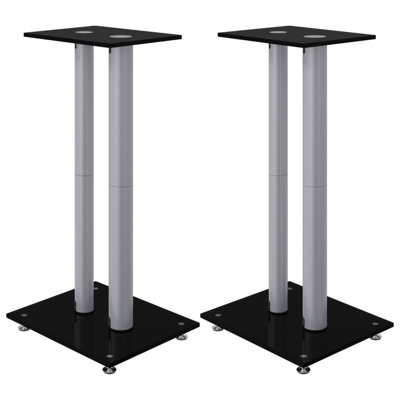  Speaker Stands 2Pcs Black&Silver Tempered Glass 2 Pillars Design
