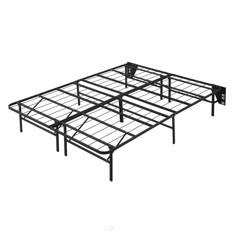 Structure de lit pliable robuste en métal noir, pleine grandeur, profil haut sans outils pour une installation et un transport faciles