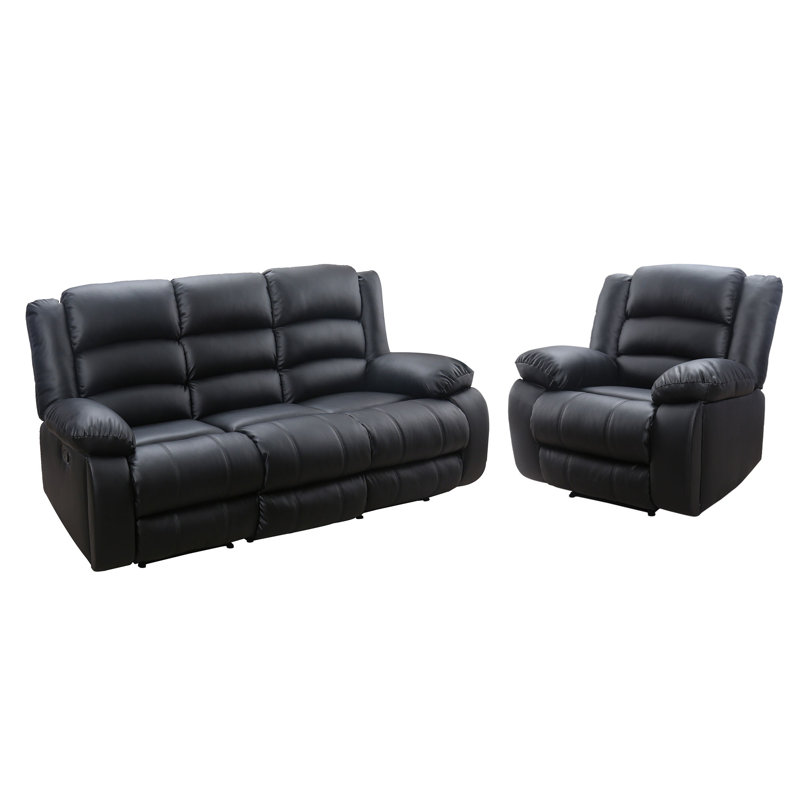 Lamyiah 2-Piece Modern and Soft Leather Manual Reclining Configurable Living Room Set, Black Faux Leather