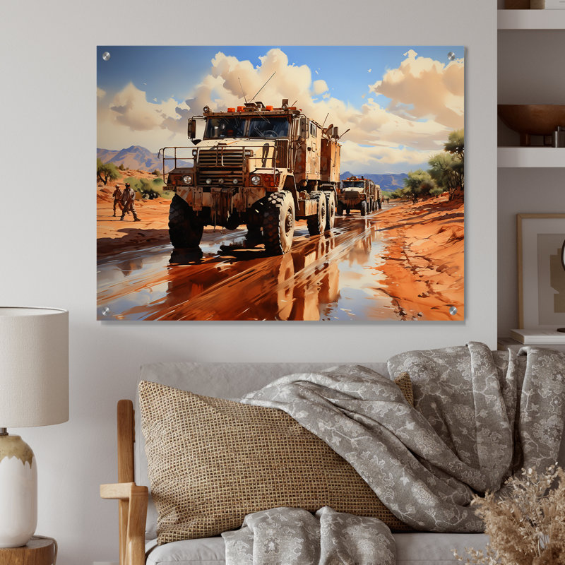 Camion militaire dans la guerre du Golfe II - Art mural acrylique militaire, H 12 po x l 20 po