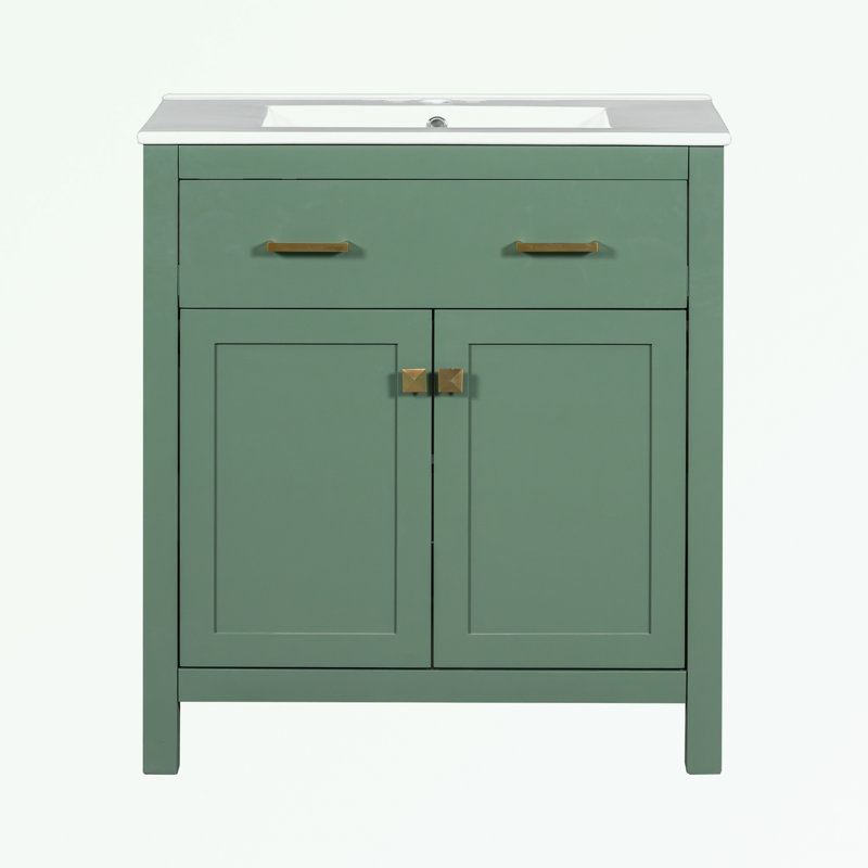 Armoire de salle de bain Ofek, Vert, Doré