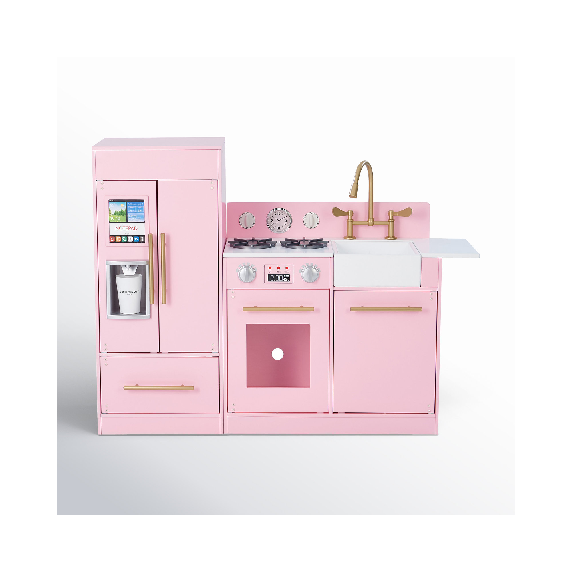 Teamson Kids Little Chef Charlotte Wooden Modular Play Kitchen with Refrigerator, Stove & Sink, Pink