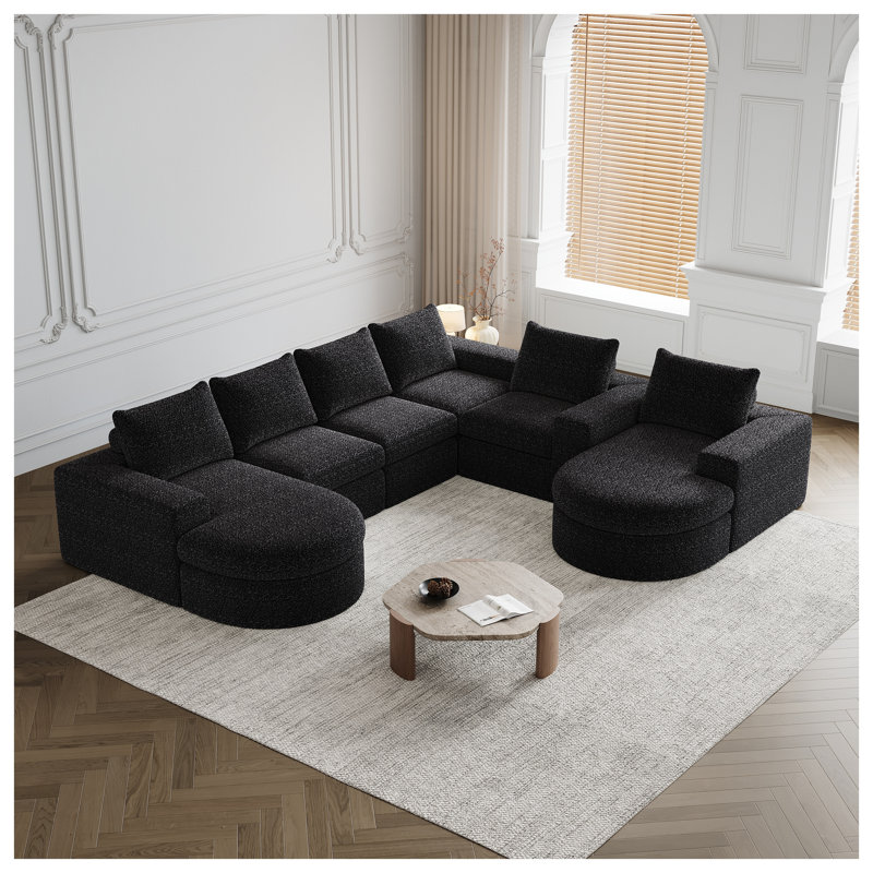 Canapé modulaire courbé en chenille avec méridienne en L Chenille, aucun assemblage requis