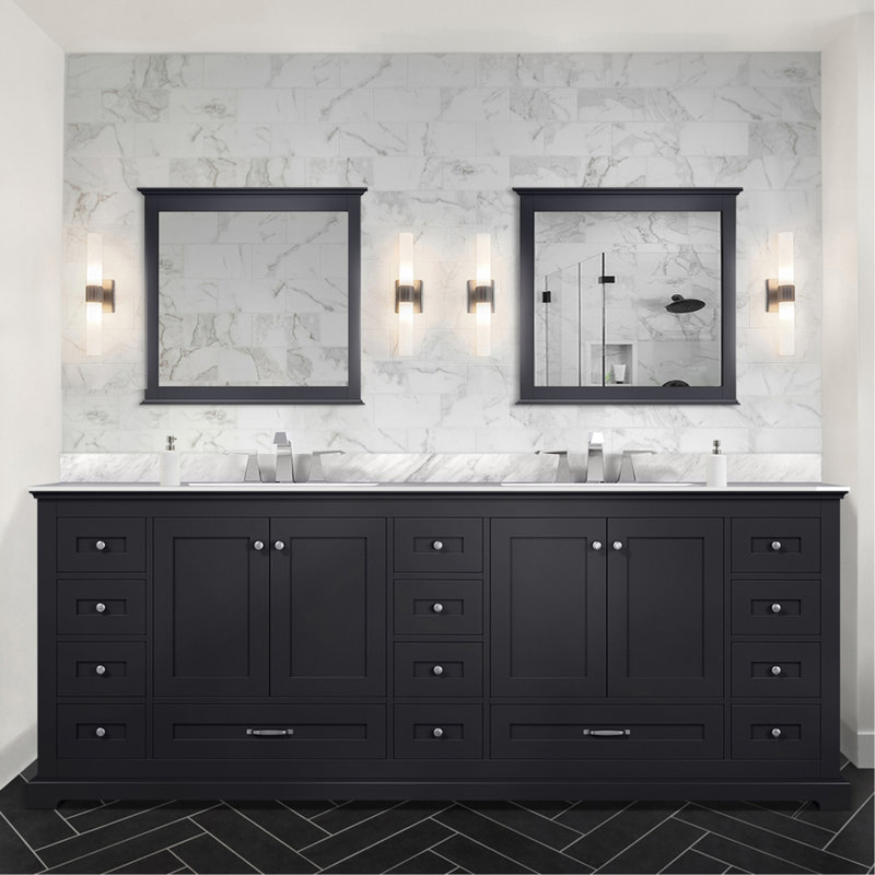 Ensemble de meuble-lavabo double, plateau en marbre de Carrare et robinet (sans évier), Espresso