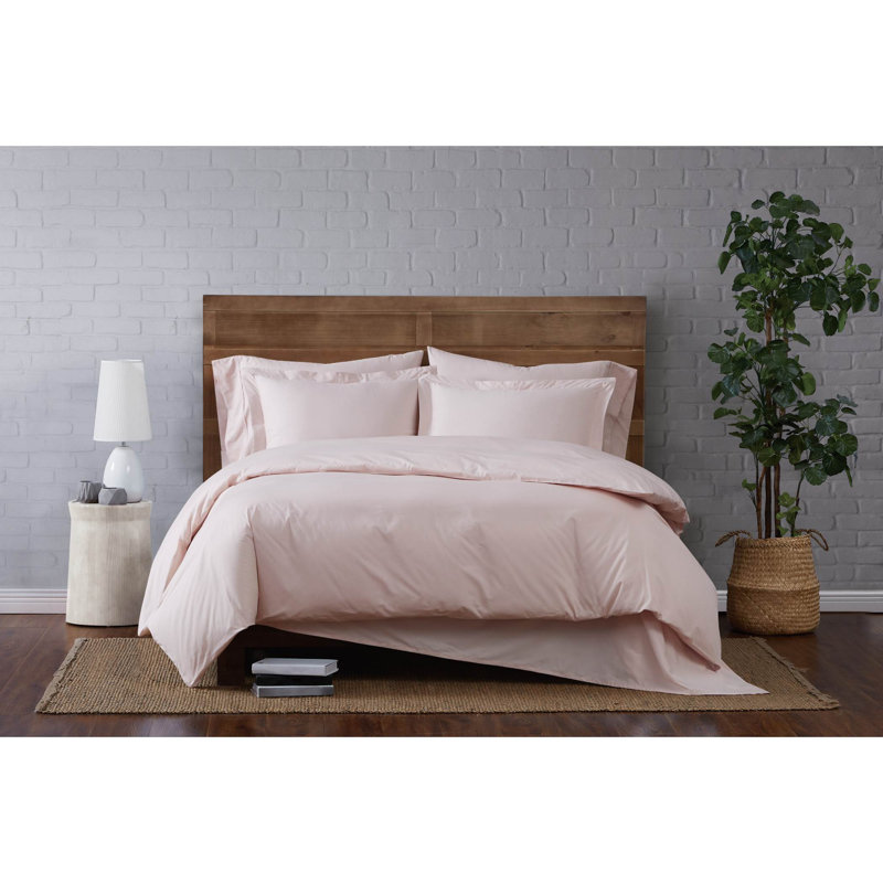 Jededian 100% Cotton Percale Duvet Cover Set, Blush, King Duvet Cover + 2 Shams