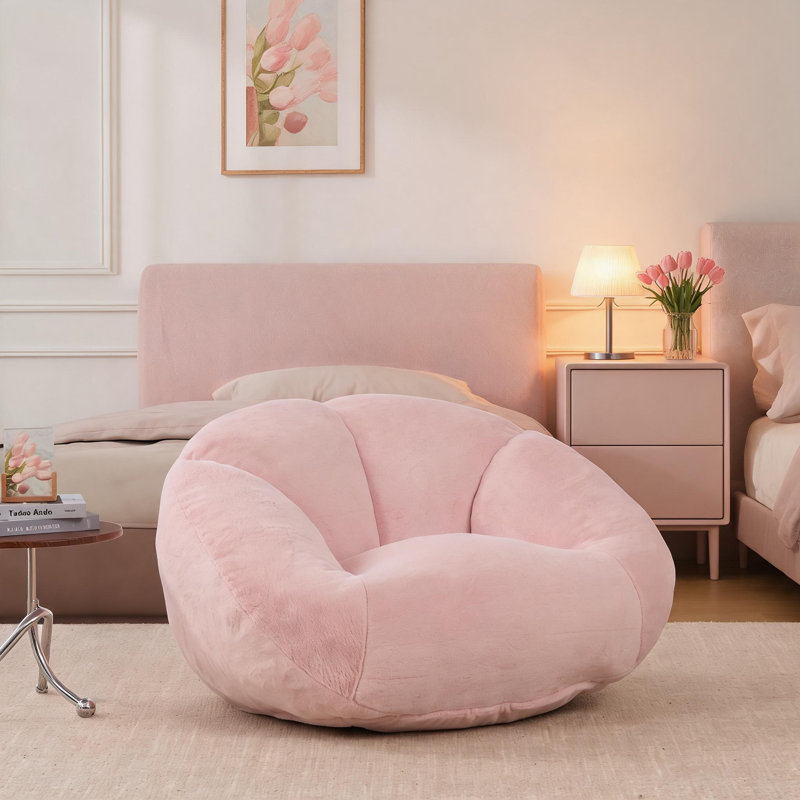 GOMYWAY Shell-Shaped Accent Chair, High-Rebound Memory Foam Bean Bag Chair for Adults, Comfy Faux Fur Lounge Chair with Removable Cover, Lazy Chair for Reading Gaming, Supports 150KG, Multi-Color