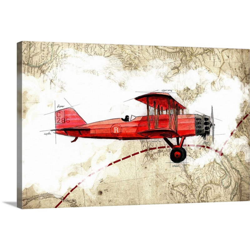 Biplane 3 - Impression sur toile, Toile tendue, H 40 po x l 60 po x P 1,25 po
