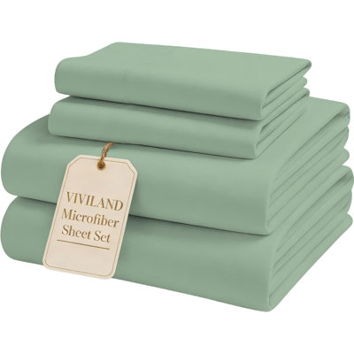 Viviland King Size Sheet Set - Soft King Bed Sheets - Brushed Microfiber Fitted Sheet 15" Deep Pockets - Breathable 4 Pieces Sheet Set for King Bed - Bedding Sheets & Pillowcases, Sage Green