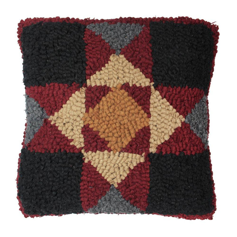 Quilt Square Wool Hooked Pillow