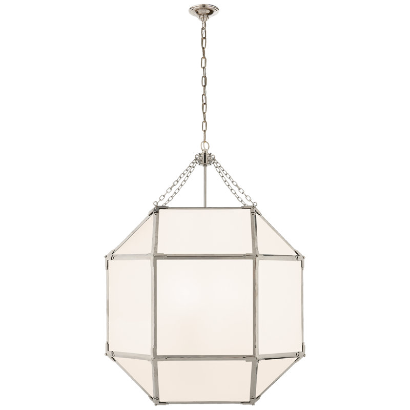 Suzanne Kasler Morris Small Lantern, Polished Nickel, Tan, 30.25" H x 23.25" W x 23.25" D