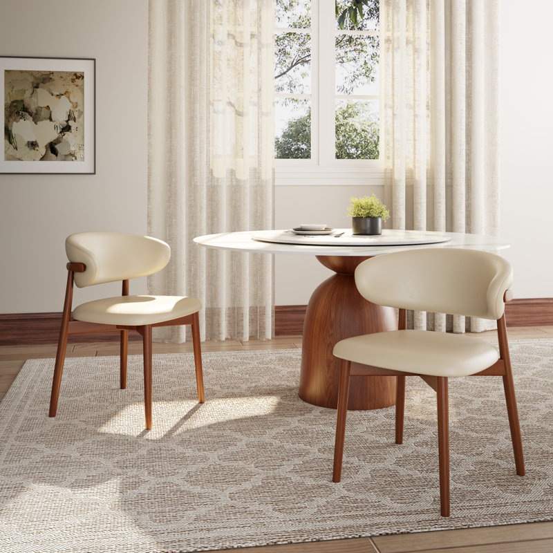Ikerne Upholstered Side Chair (Set Of 2) White Leather Armless Dining Chairs With Solid Wood Backrest