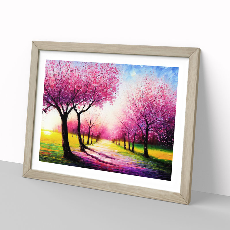 Cherry Blossom Tree Park Vol.2 - Single Picture Frame Painting, 46cm H x 64cm W x 2cm D, Oak