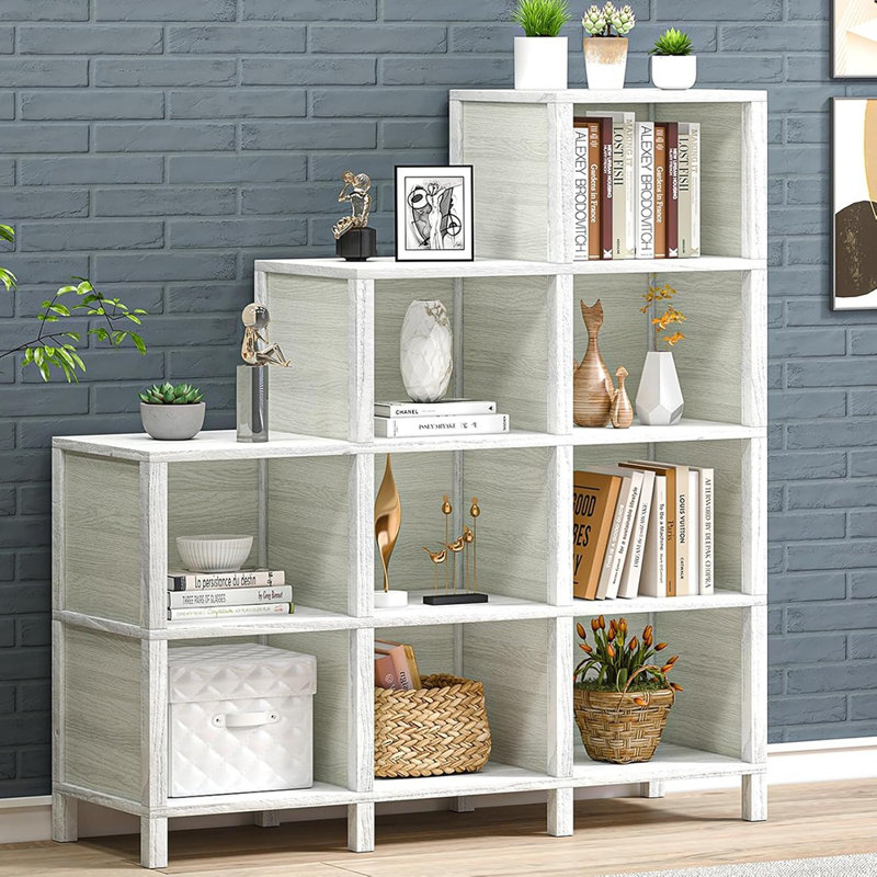 9-Cube Ladder Bookcase & Bookshelf, Floor Standing Display Storage 12 Shelves Bookshelf