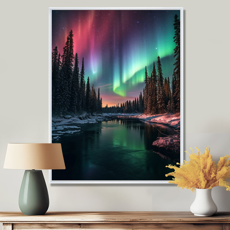Yukon Northern Lights Beauty IV, reproduction sur toile encadrée, H 44 po x l 34 po x P 1,5 po, Cadre flottant blanc