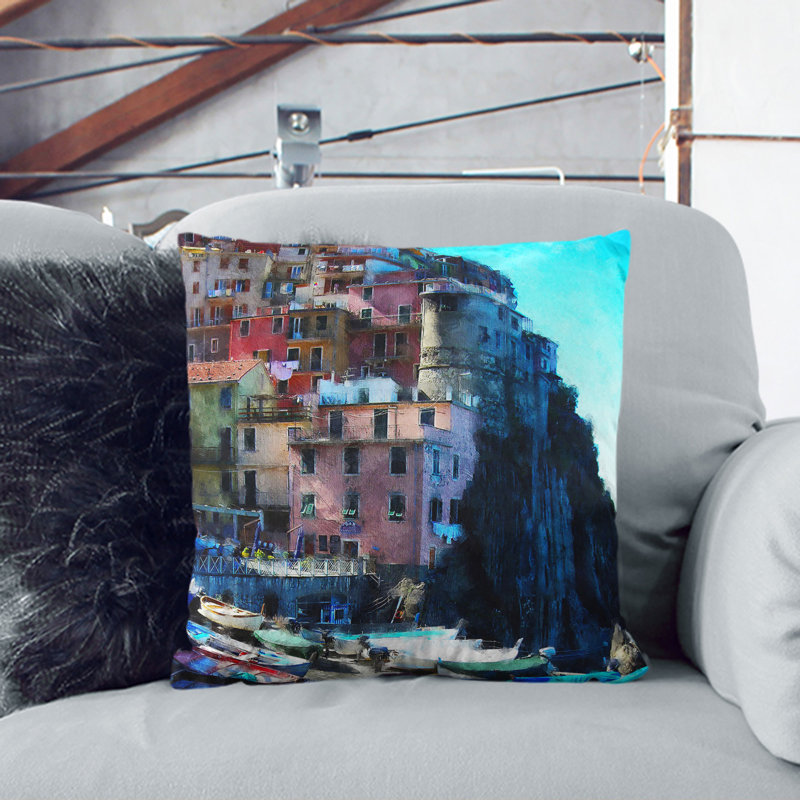 Cinque Terre in Italy Vol.1 Scatter Cushion, 40cm H x 40cm W x 15cm D, Black