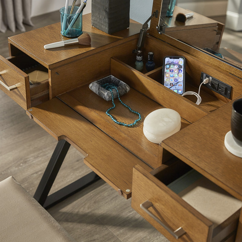 Coiffeuse Barcus avec miroir, Noyer