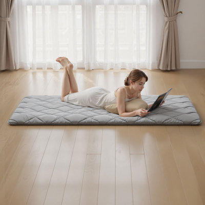 Japanese Tatami Mat, Twin Size Foldable Japanese Tatami Mattress, Futon Mattress with Storage Bag & Fastener, 9-Layer Floor Mat for Sleeping, Dormitory, Meditation, Yoga, 80 x 39 x 2.5 in, Gray