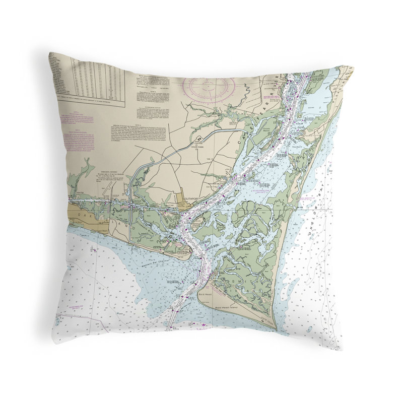 Nautical Map Outdoor Reversible Throw Pillow