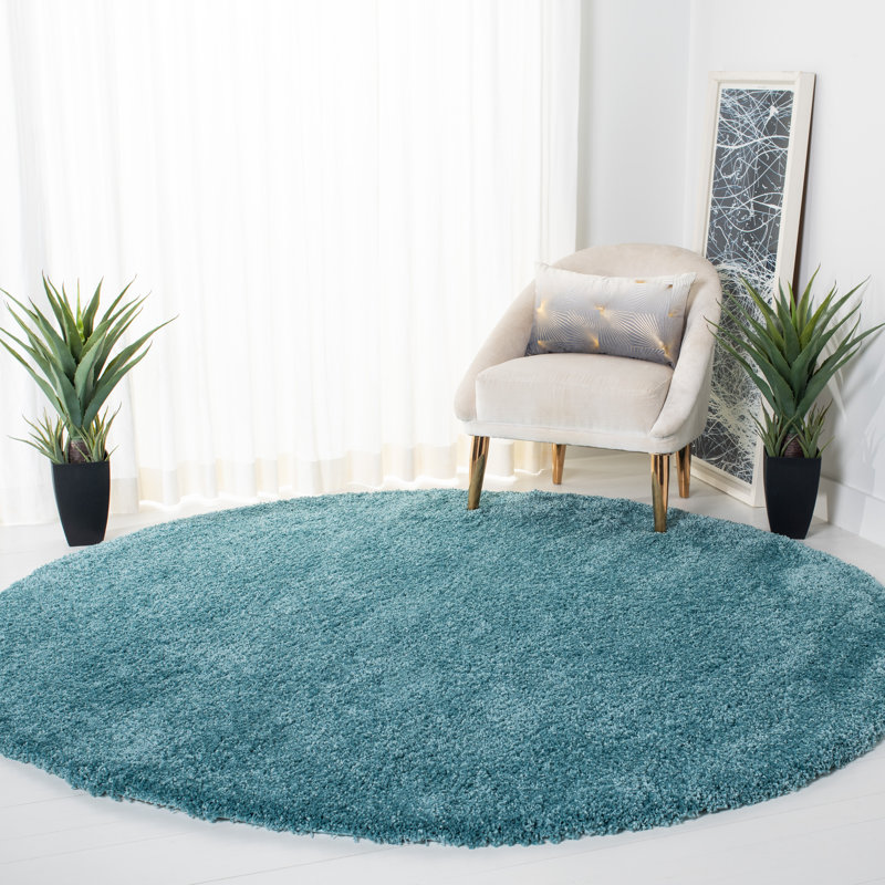 Delane Aqua Blue Area Rug, Round 3'