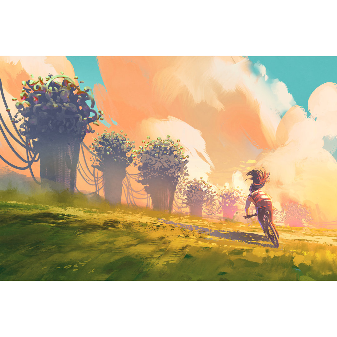 Cyclist Riding A Bike by Grandfailure - Wrapped Canvas Painting